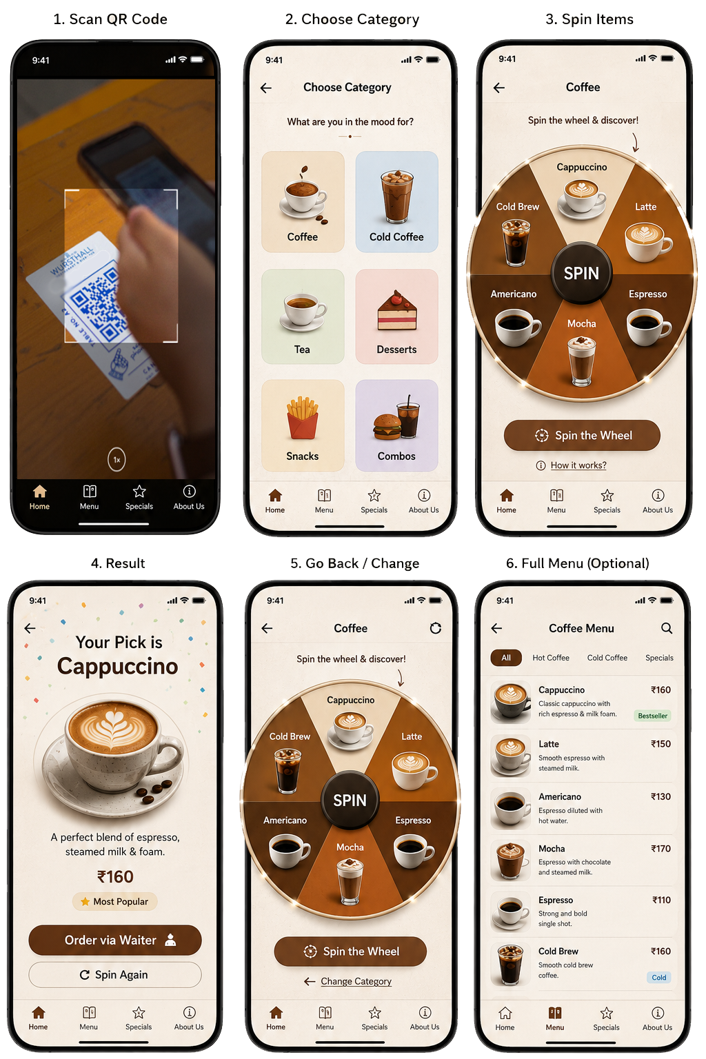 Spin Menus App Mockup